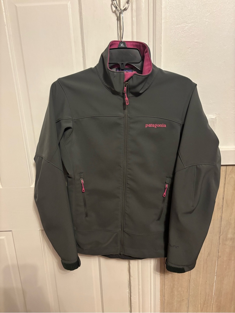 Patagonia Women's Charcoal Softshell Jacket with Pink Accents
